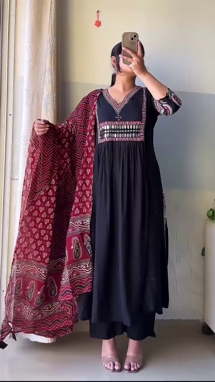 Classic Black with a Royal Maroon Dupatta