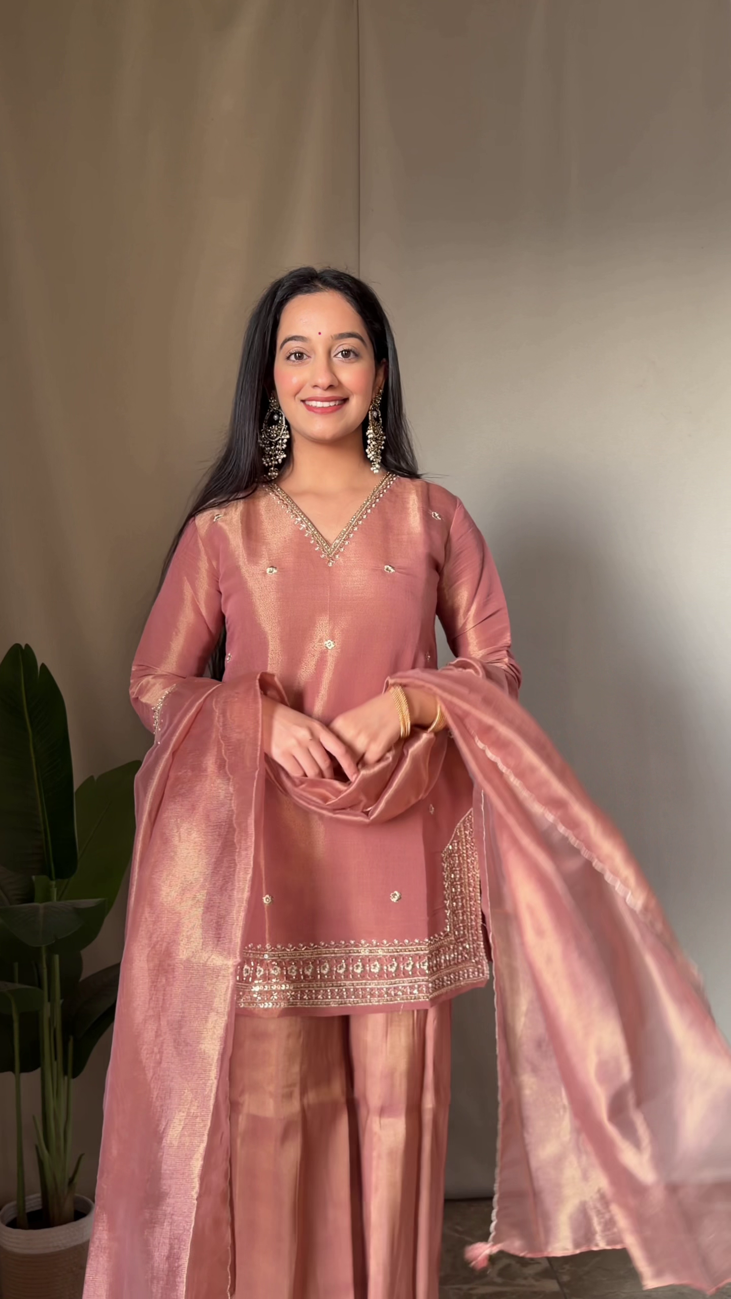 Rose Gold Elegance Embroidered Silk Suit