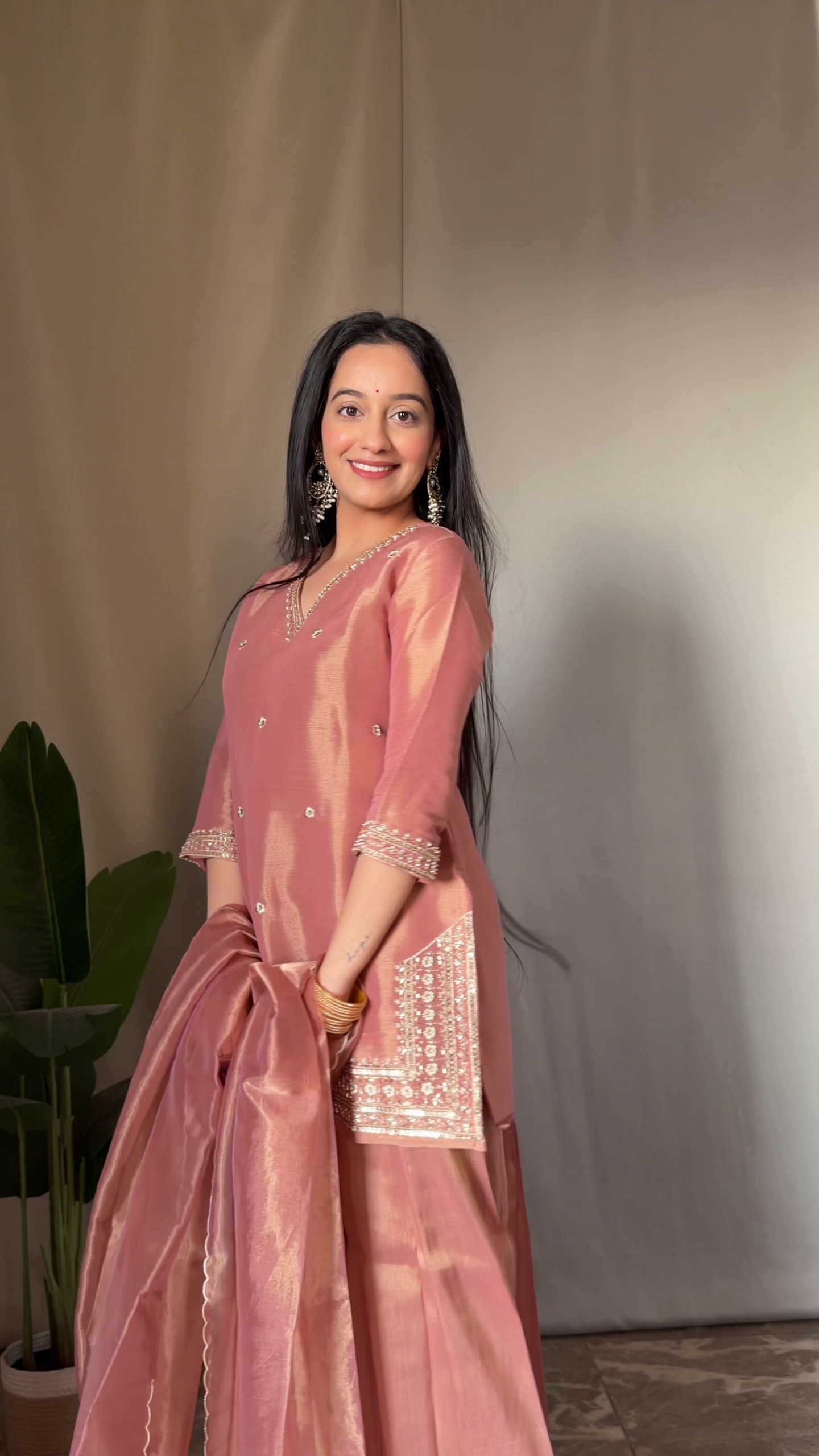 Rose Gold Elegance Embroidered Silk Suit