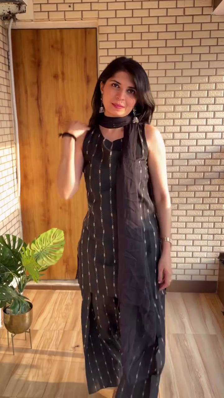 Midnight Grace Striped Kurta Set