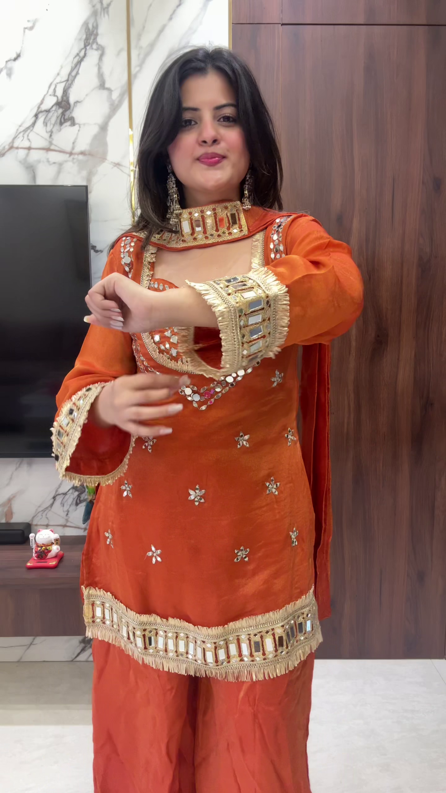 Royal Amber Mirror Work Kurta Set