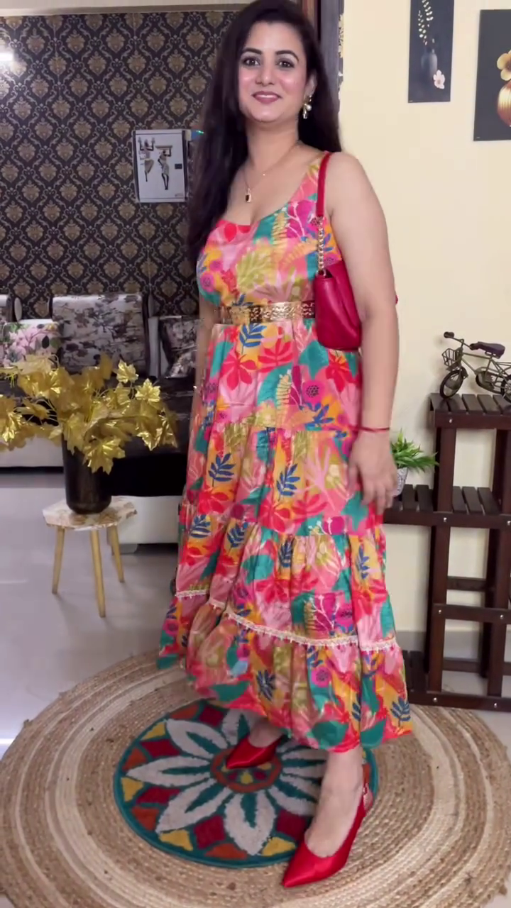 Tropical Bloom Tiered Midi Dress