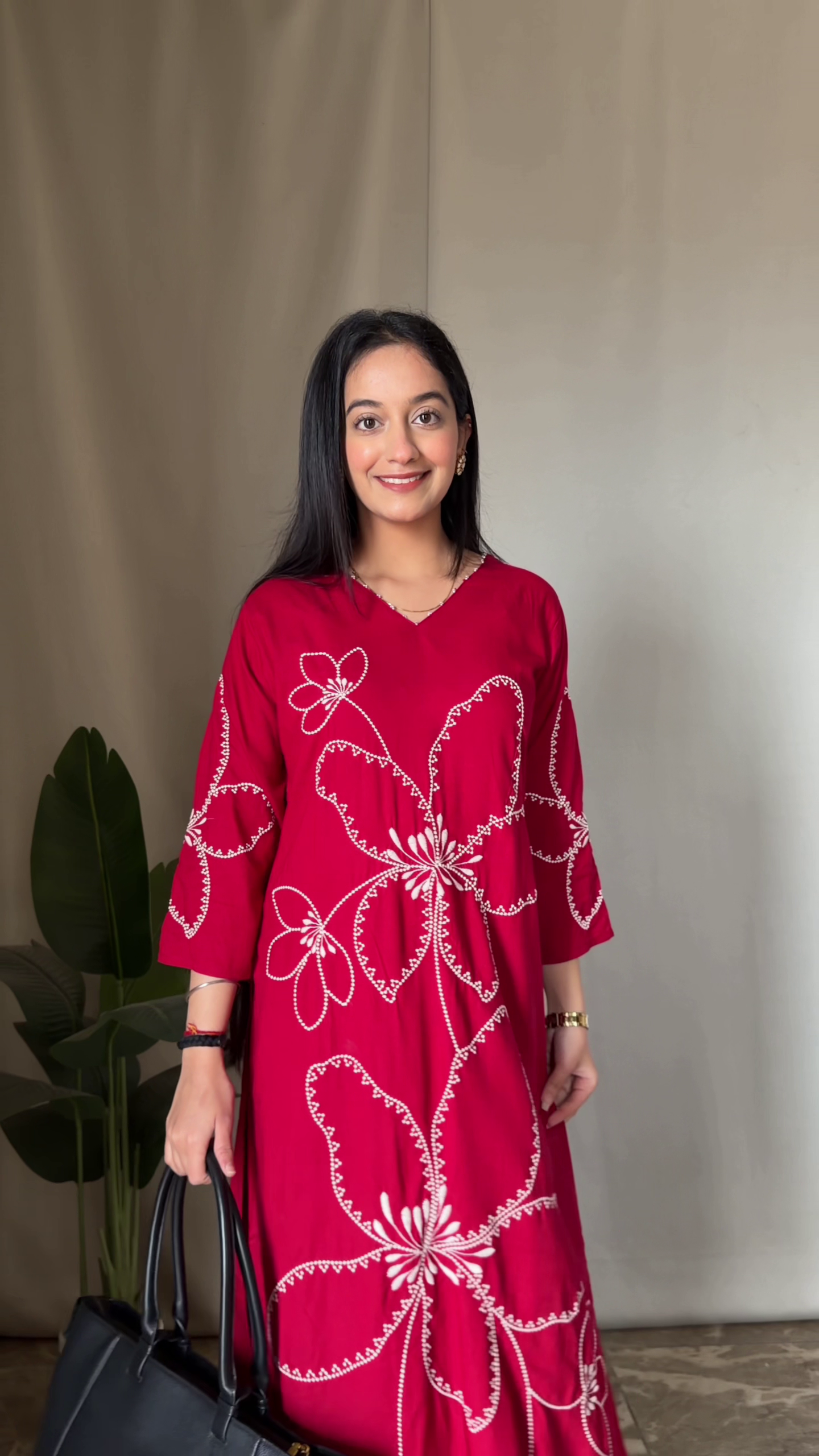 Elegant Plum Leaf Print Kurta
