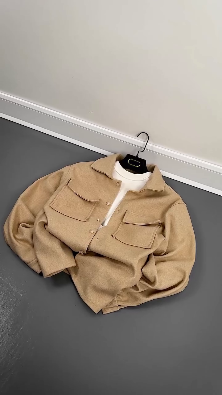 Classic Beige Button-Down Jacket with Utility Pockets