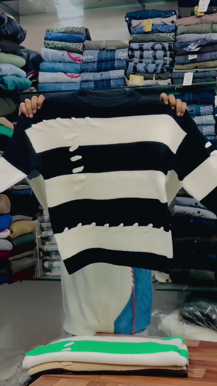 Monochrome Wave Knit Sweater