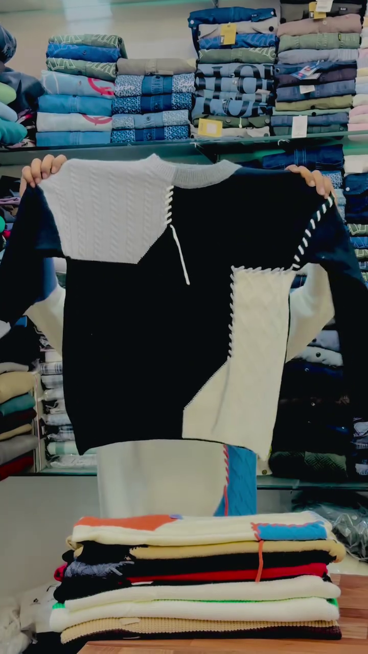 Monochrome Wave Knit Sweater