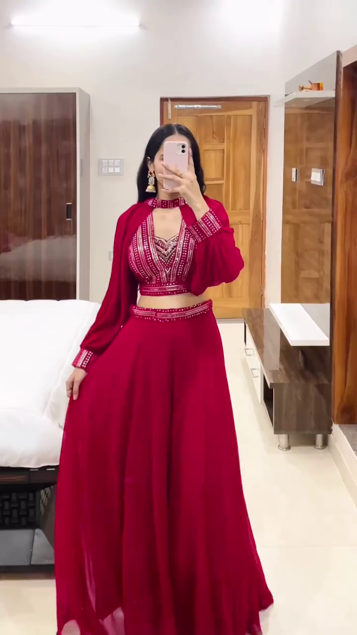 Royal Ruby Embroidered Lehenga Set