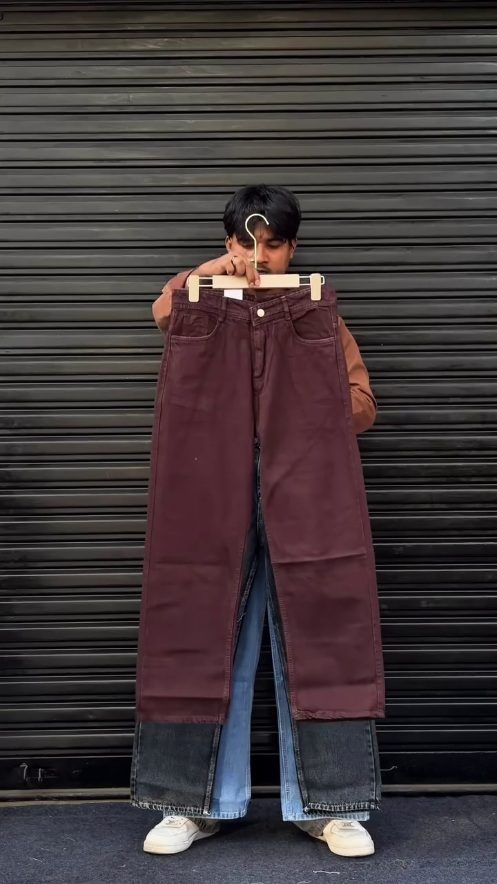 Dual-Tone Wide Leg Denim Jeans