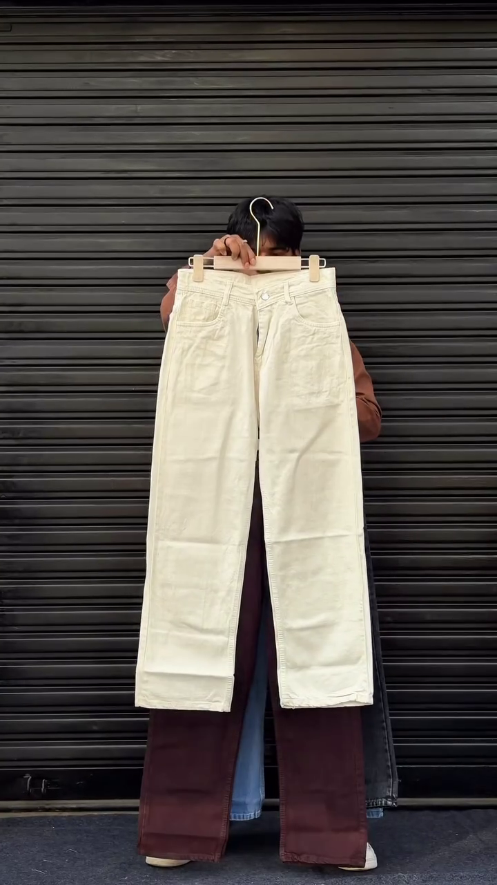 Dual-Tone Wide Leg Denim Jeans