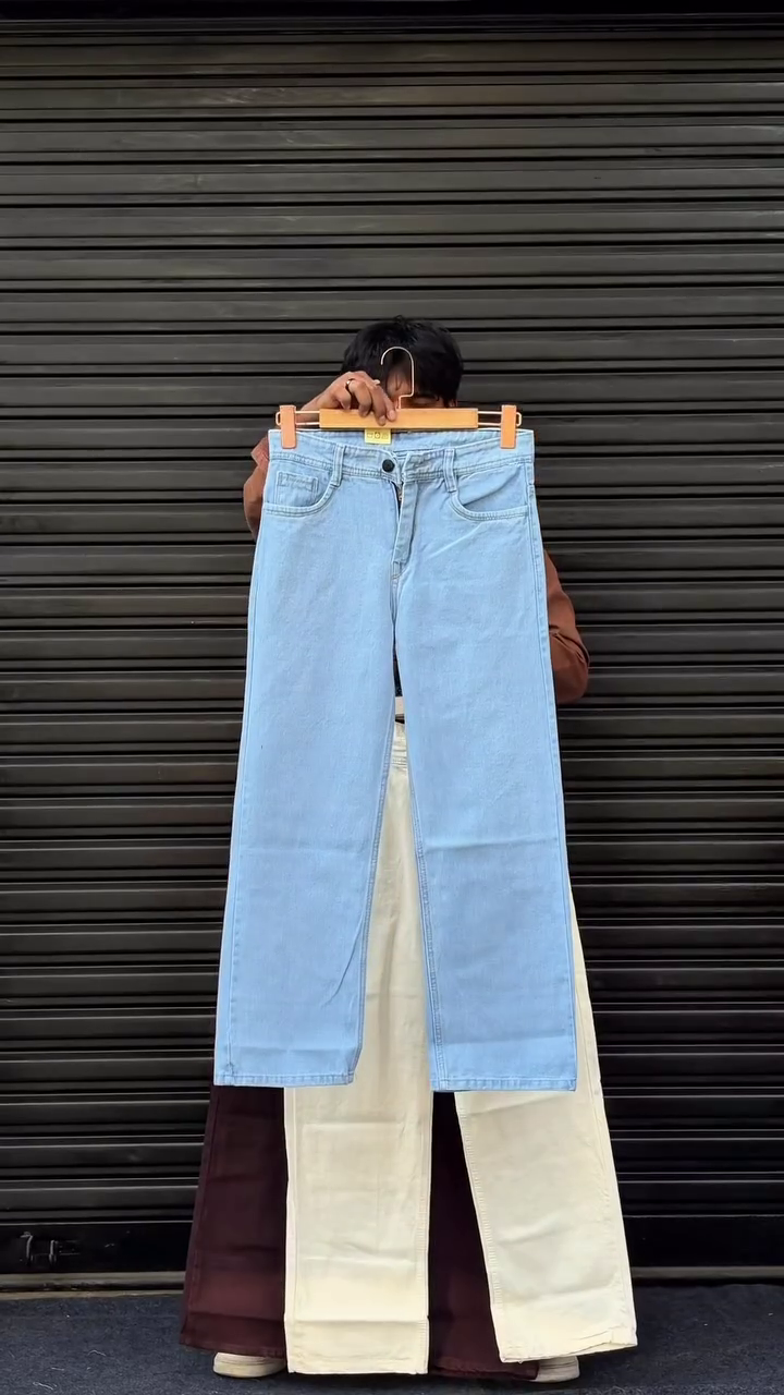 Dual-Tone Wide Leg Denim Jeans