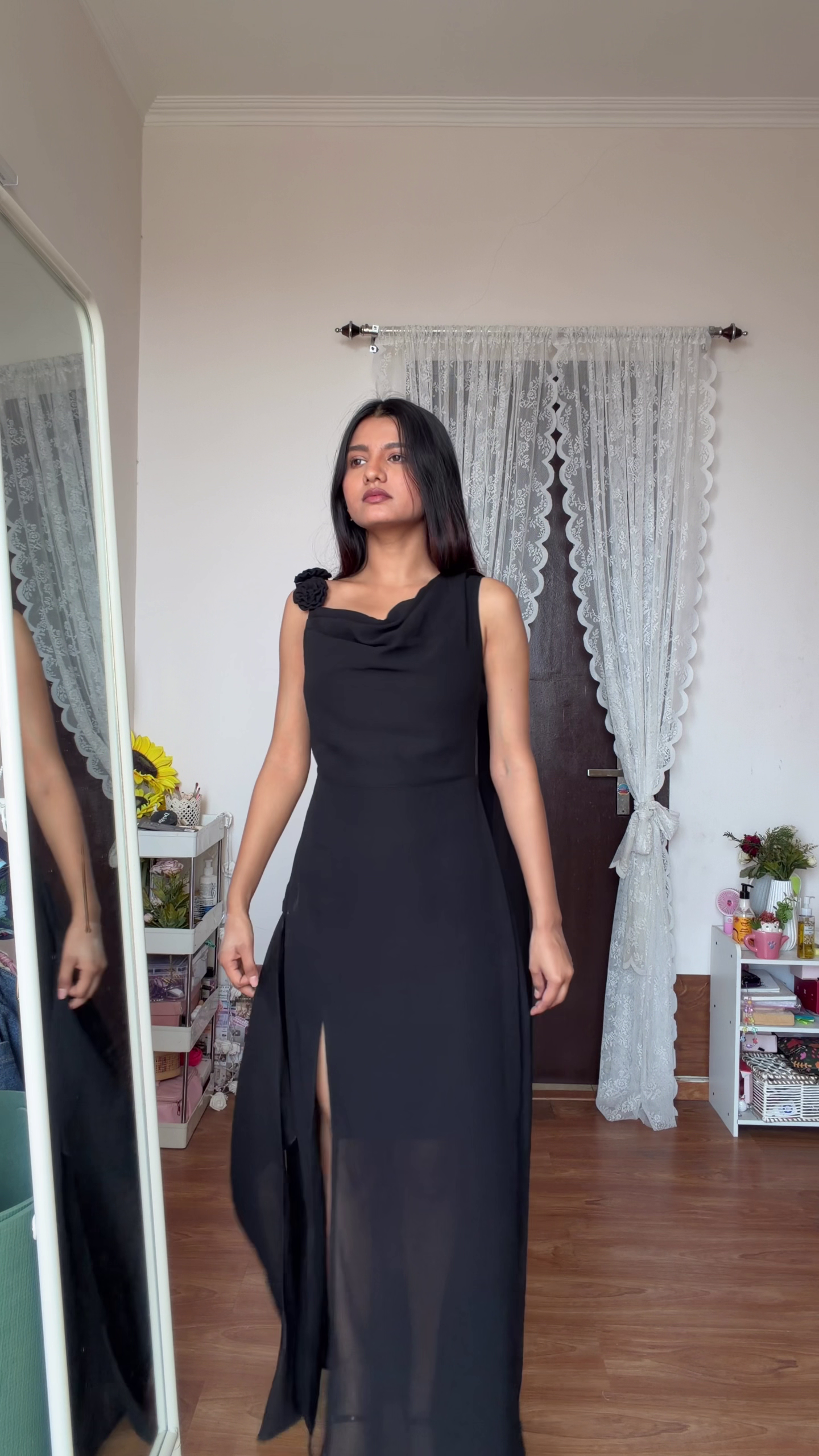 Sky Blue Gingham Puff Sleeve Maxi Dress