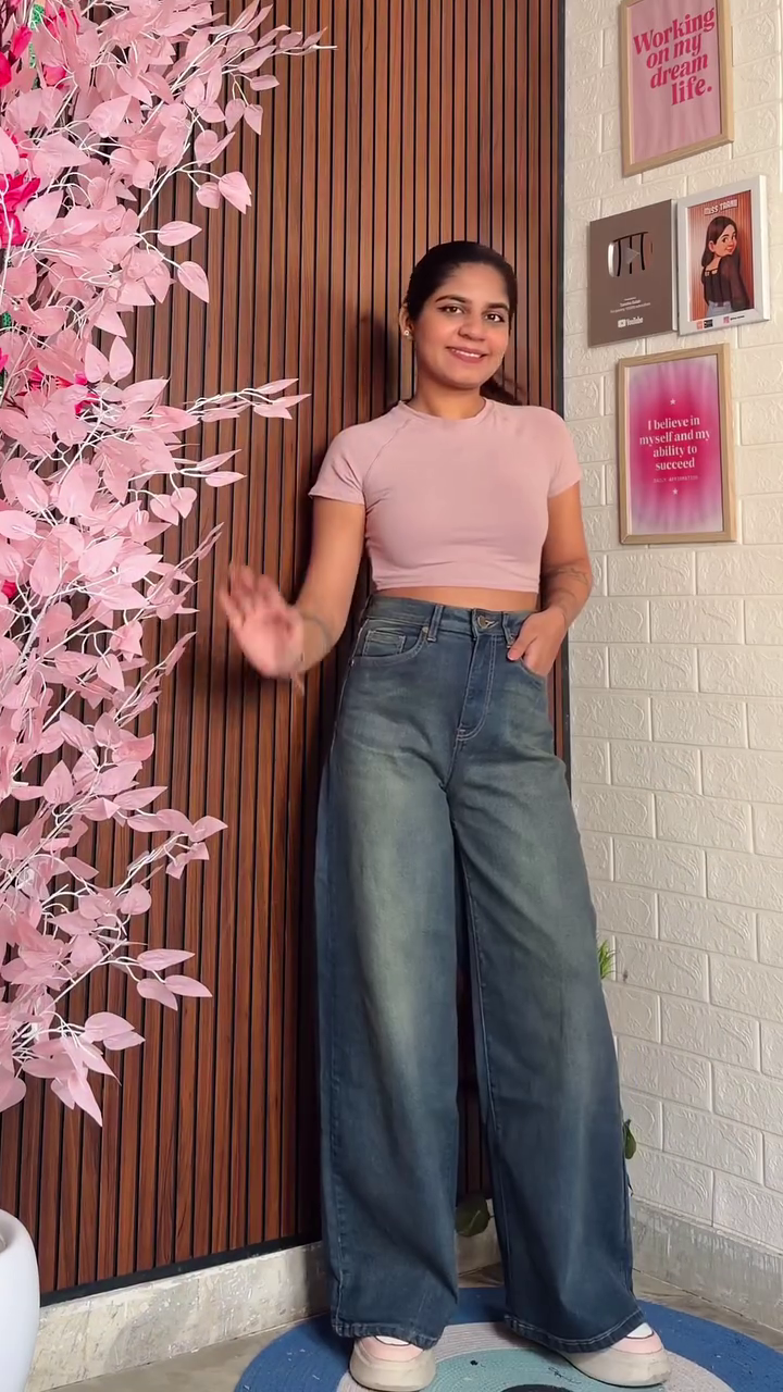 High-Waisted Wide Leg Denim Jeans