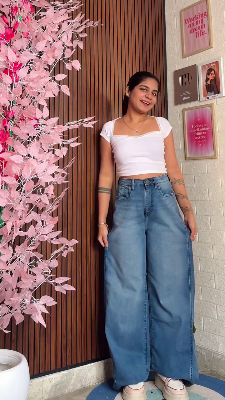 High-Waisted Wide Leg Denim Jeans