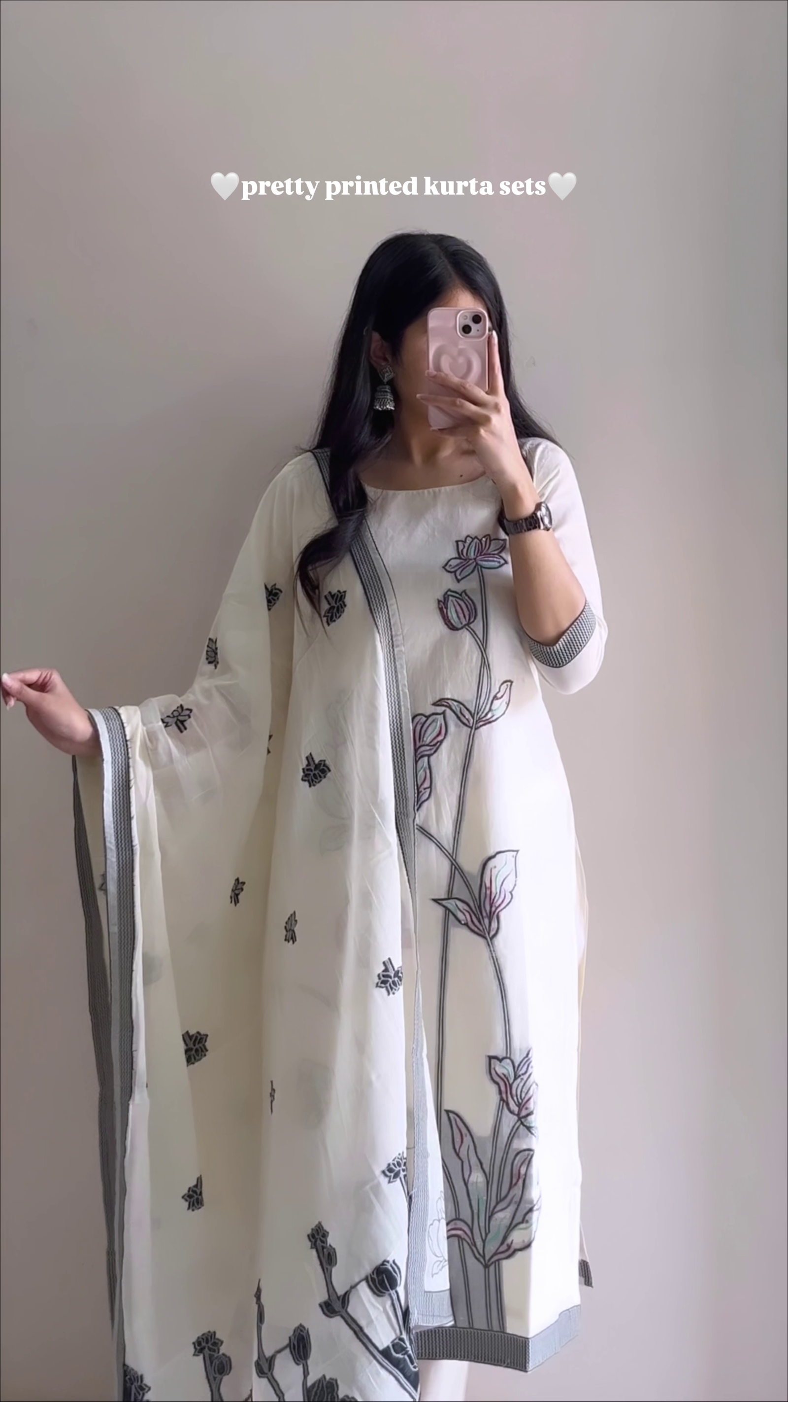 Blush Pink Floral Printed Kurta Set with Organza Dupatta