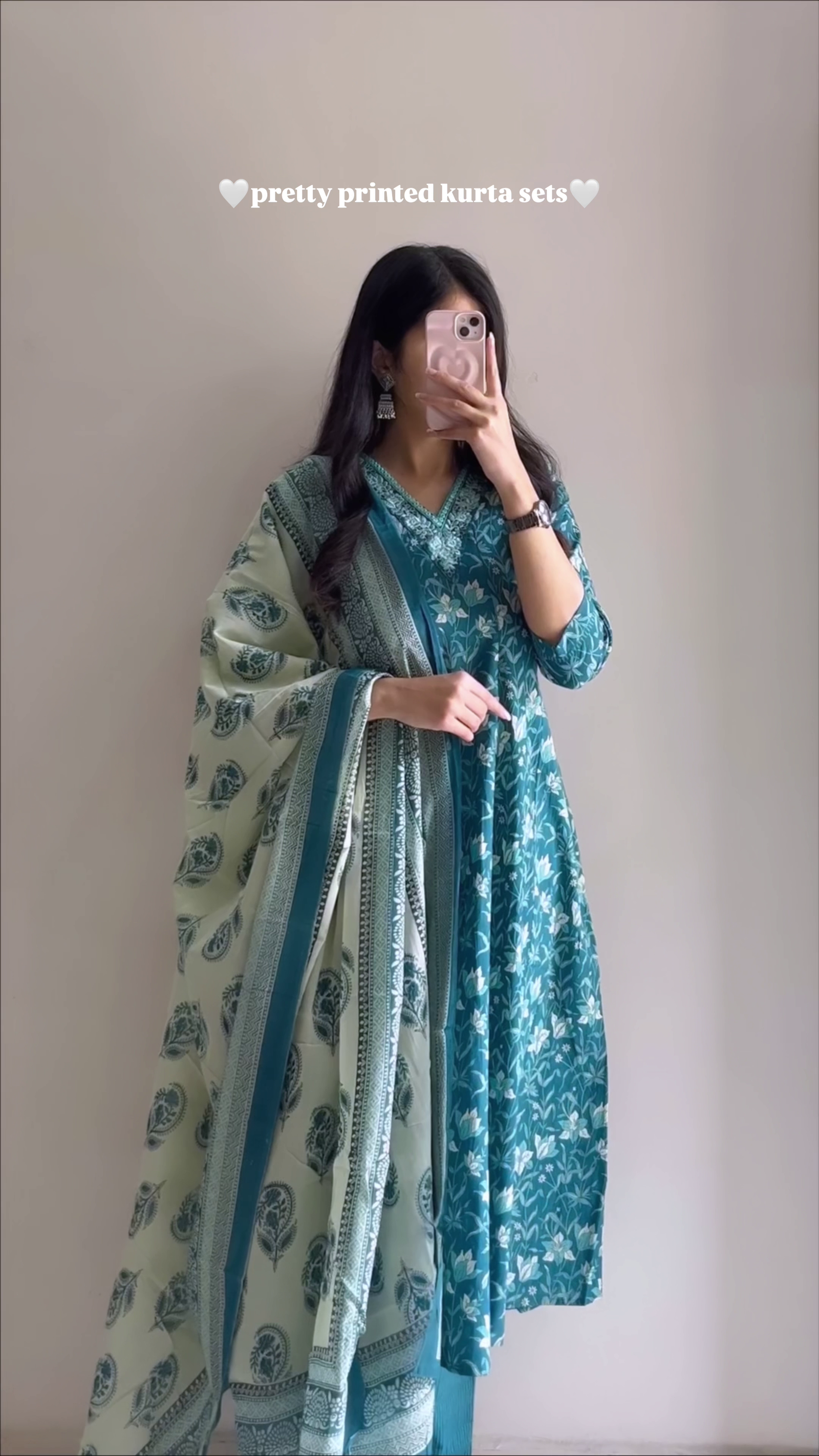 Blush Pink Floral Printed Kurta Set with Organza Dupatta