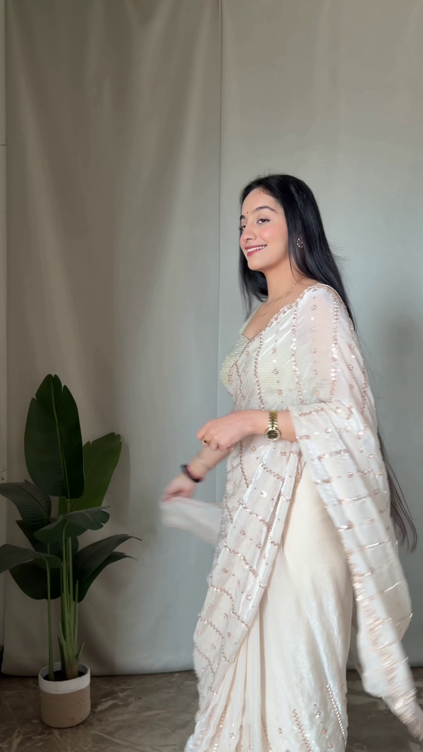 Ivory Embellished Saree with Sequin Detailing