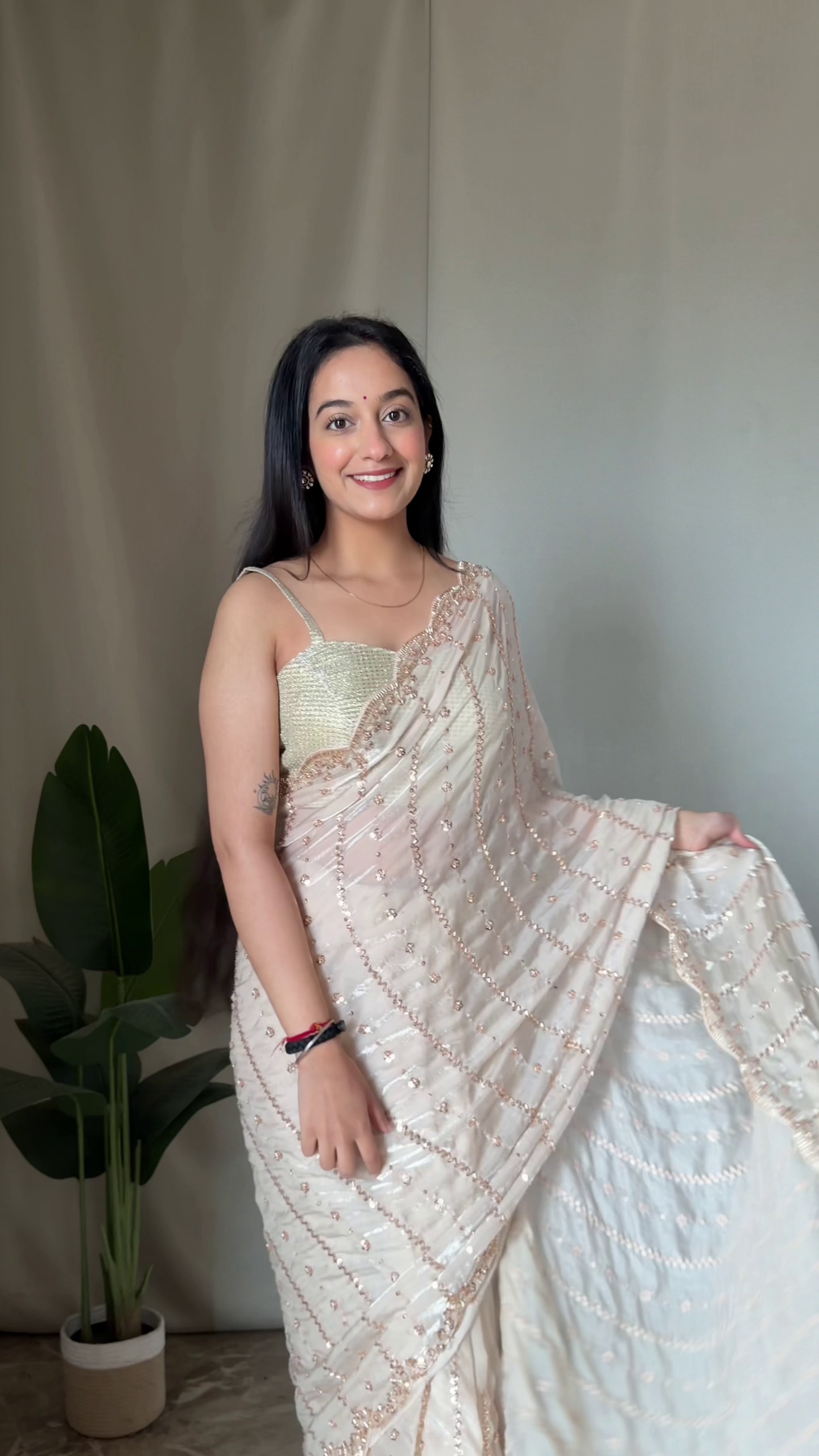 Ivory Embellished Saree with Sequin Detailing