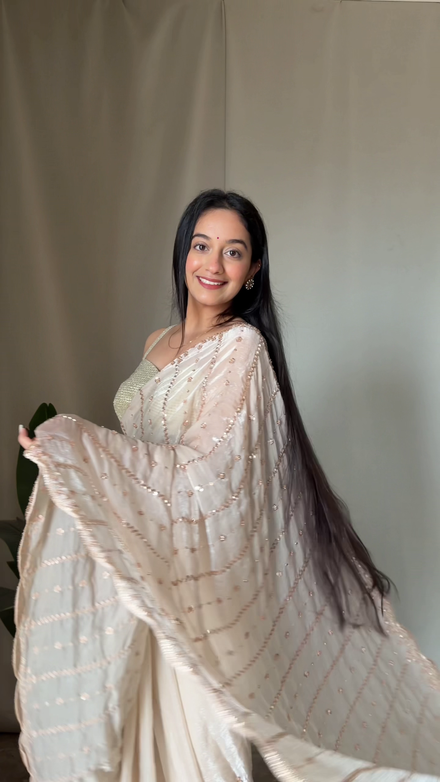 Ivory Embellished Saree with Sequin Detailing