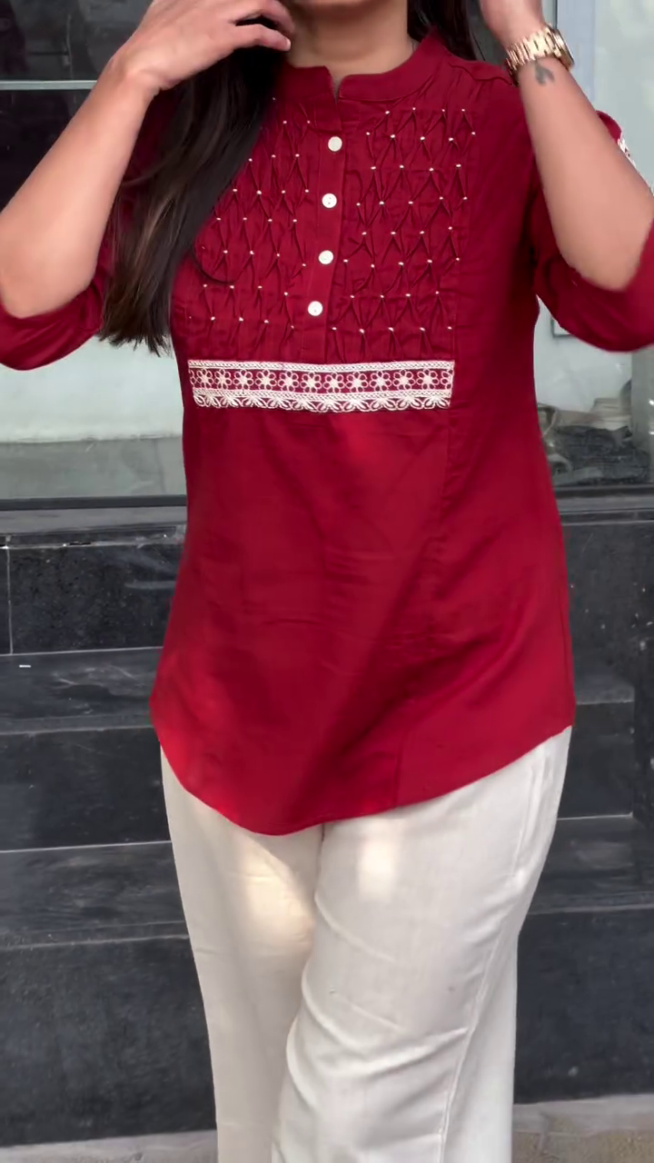 Crimson Embroidered Short Kurti
