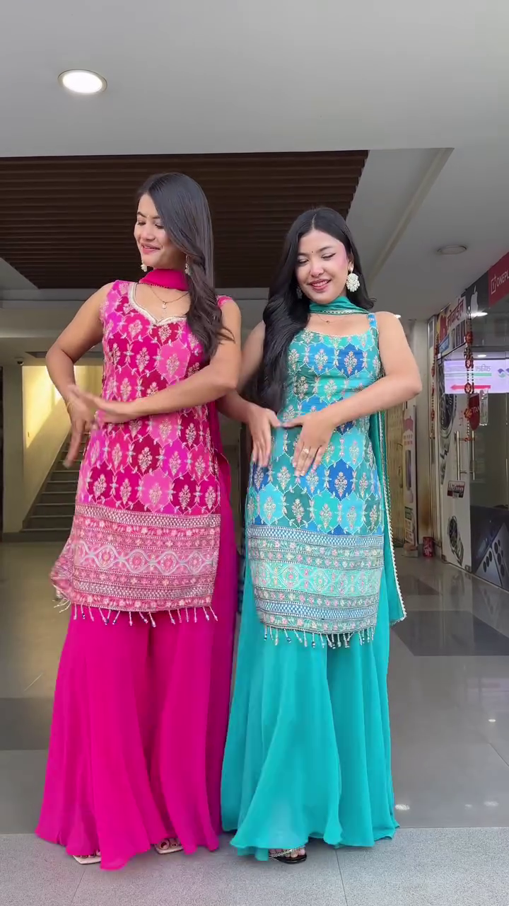 Vibrant Embroidered Sharara Suit Set