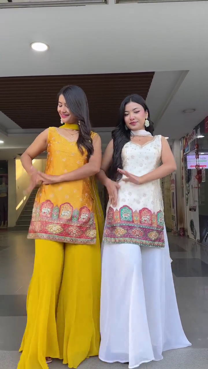 Vibrant Embroidered Sharara Suit Set