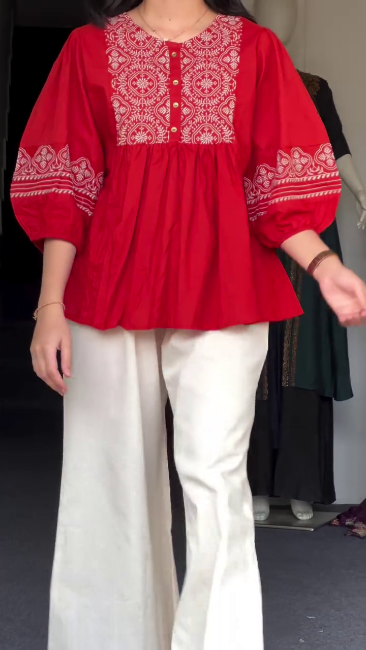 Elegant Printed Peplum Kurti with Wide-Leg Palazzo Set