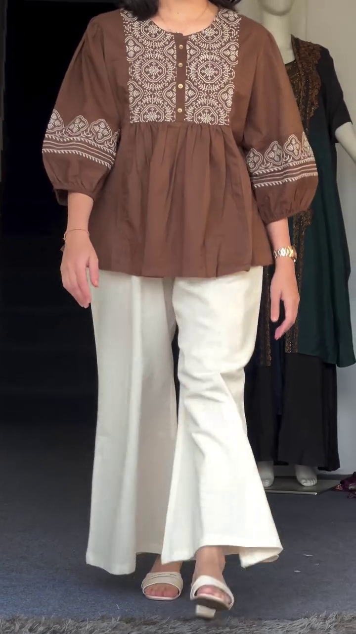 Elegant Printed Peplum Kurti with Wide-Leg Palazzo Set