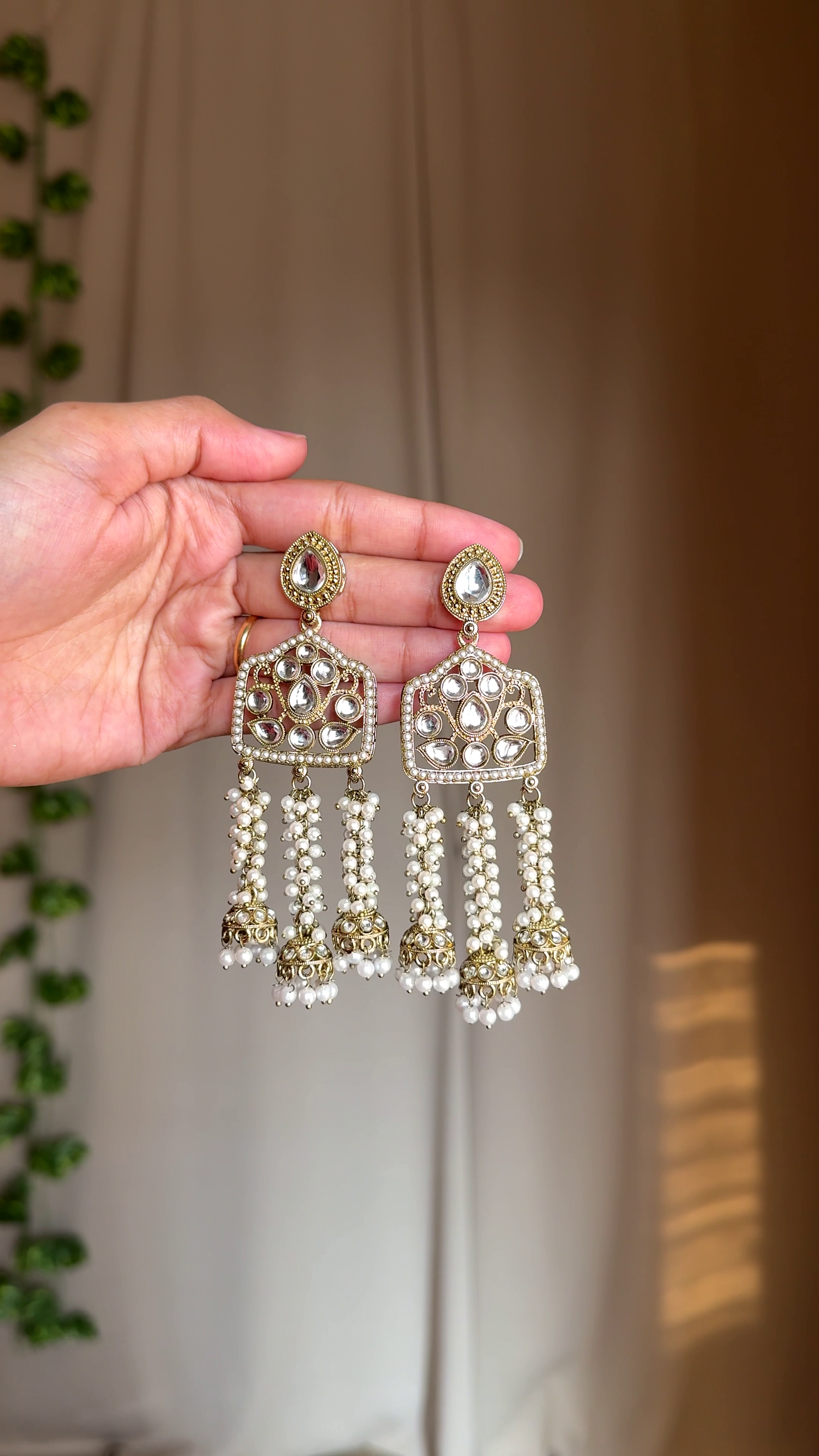 Royal Teal Stone & Pearl Drop Statement Earrings
