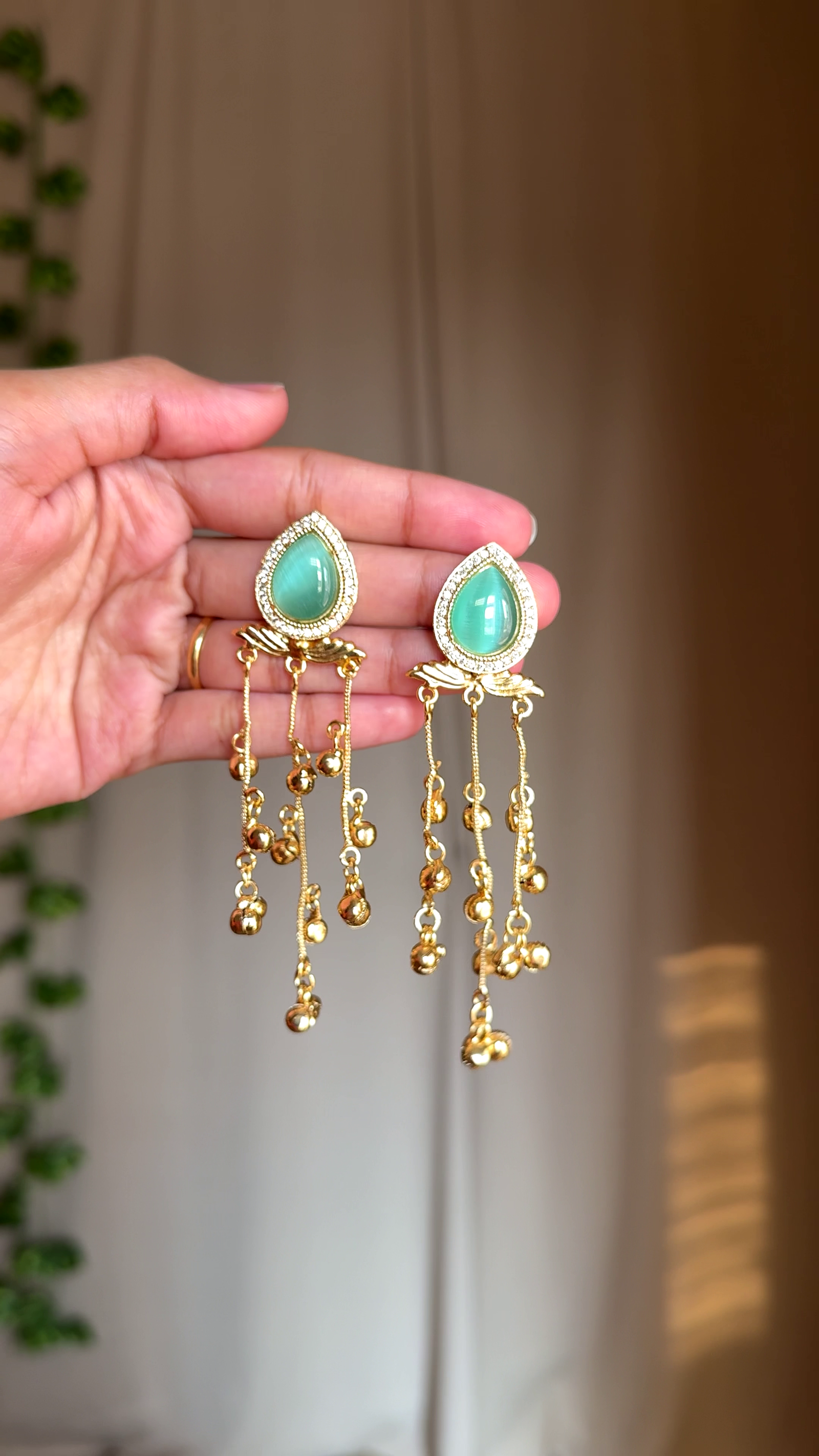 Royal Teal Stone & Pearl Drop Statement Earrings