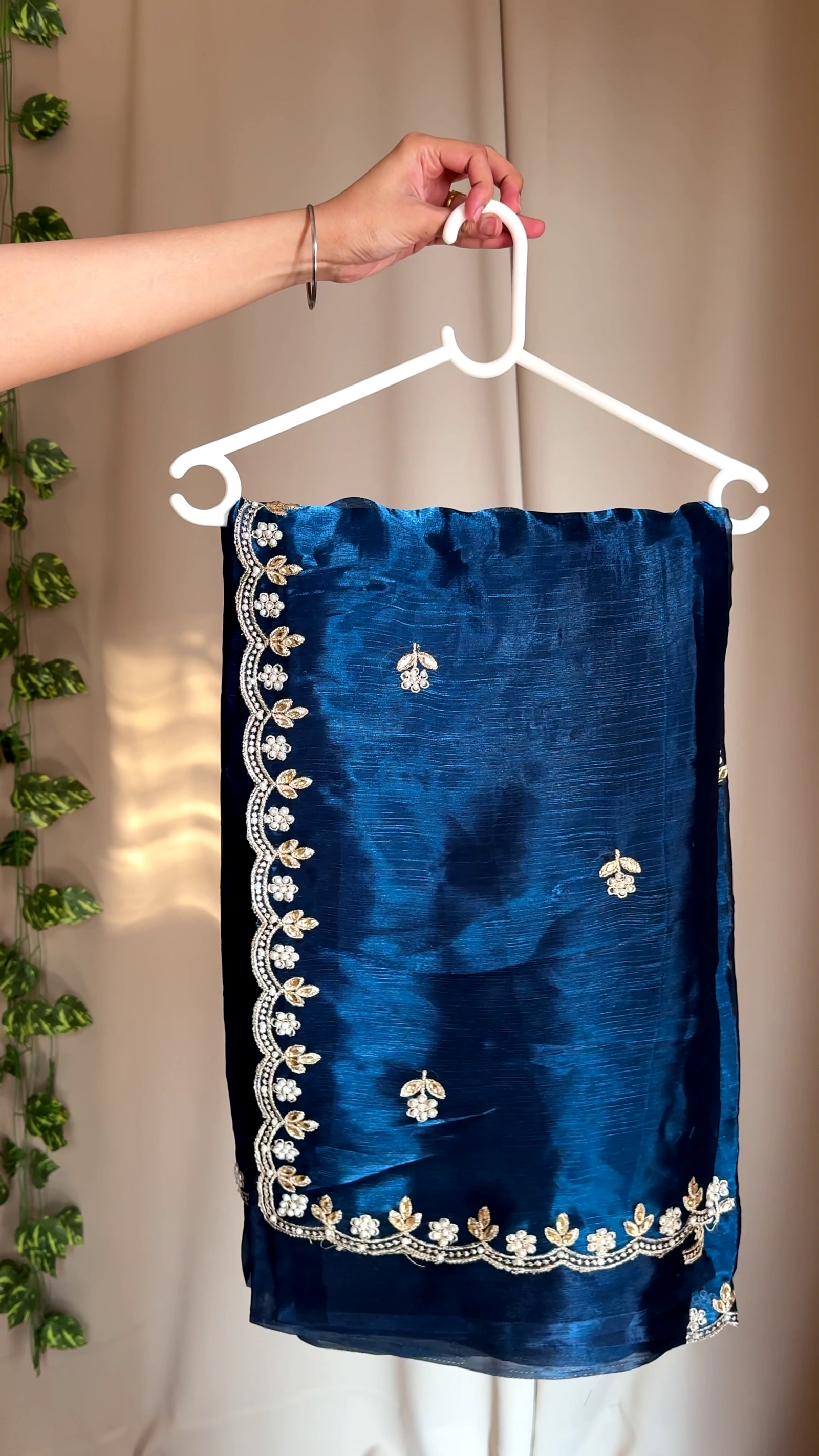 Soft Blush Shimmer Dupatta with Elegant Lace Border