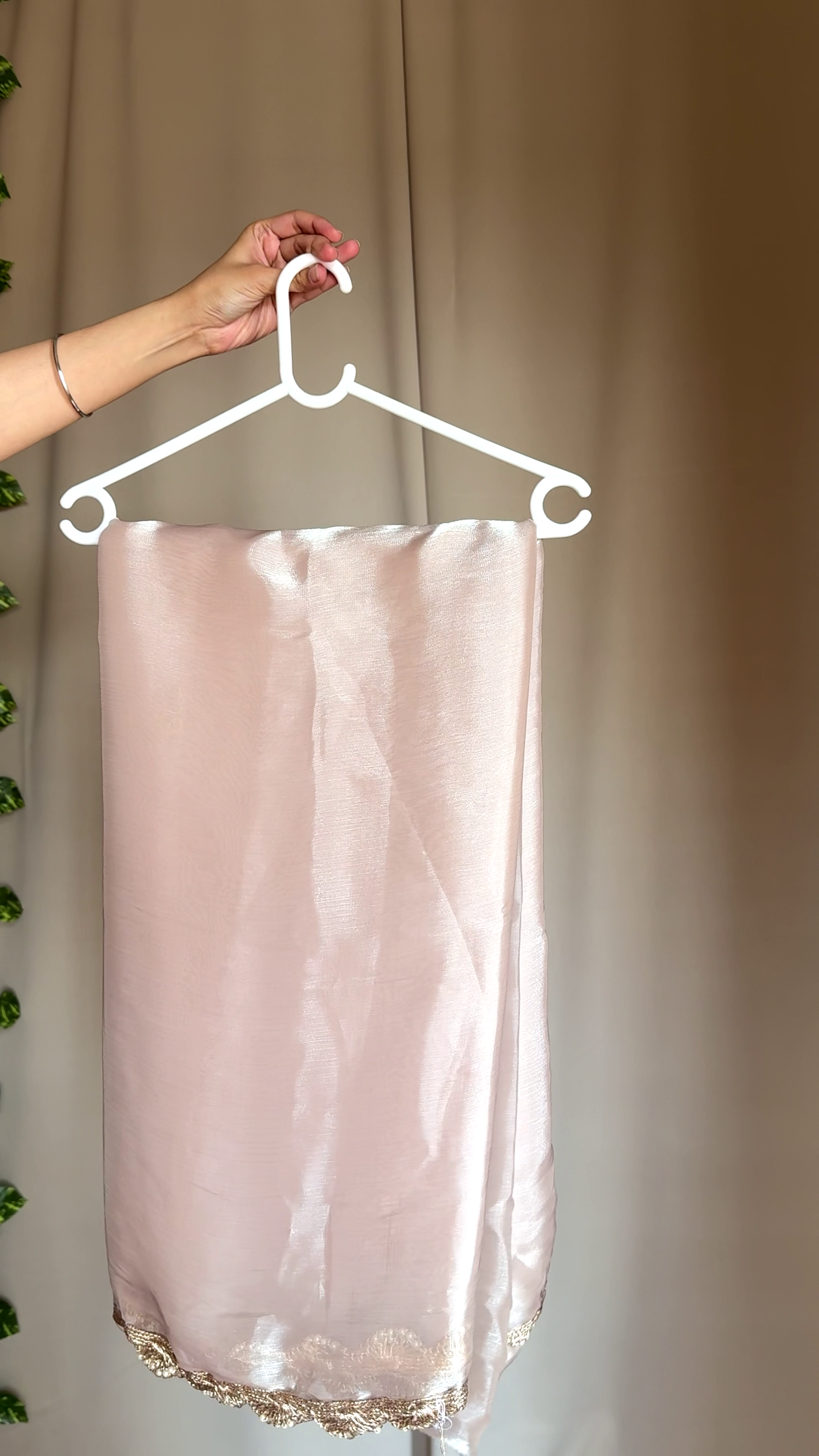 Soft Blush Shimmer Dupatta with Elegant Lace Border