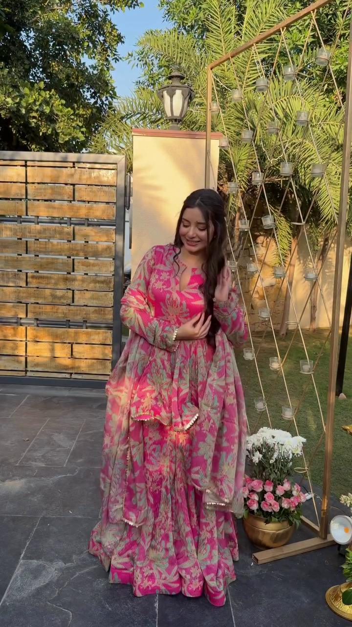 Pink Floral Anarkali Set