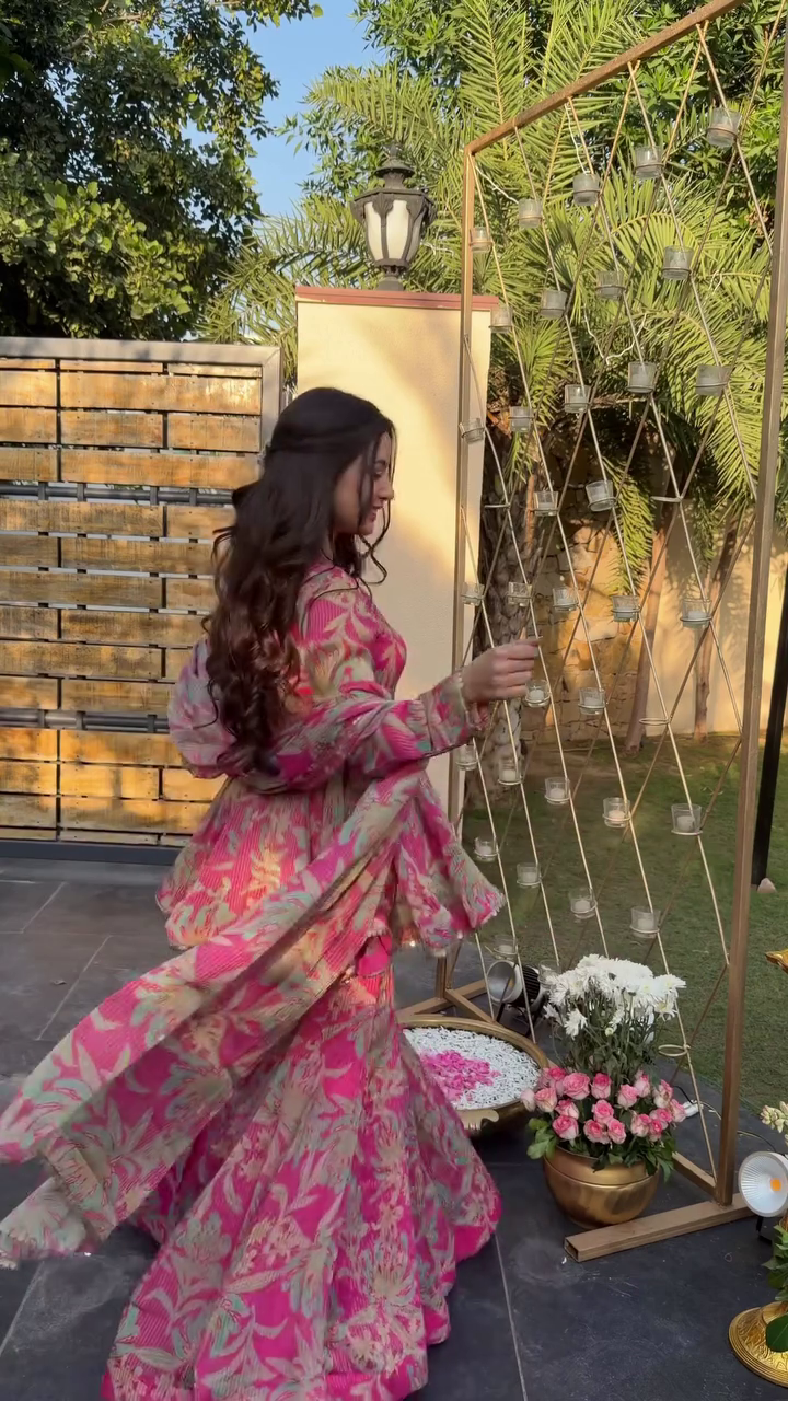 Pink Floral Anarkali Set