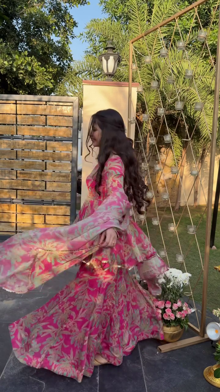 Pink Floral Anarkali Set