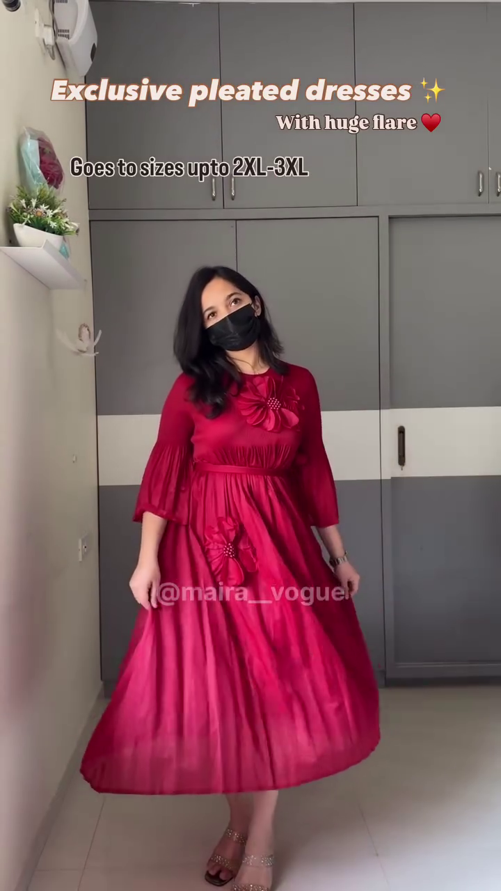 Ruby Red Pleated Flare Dress