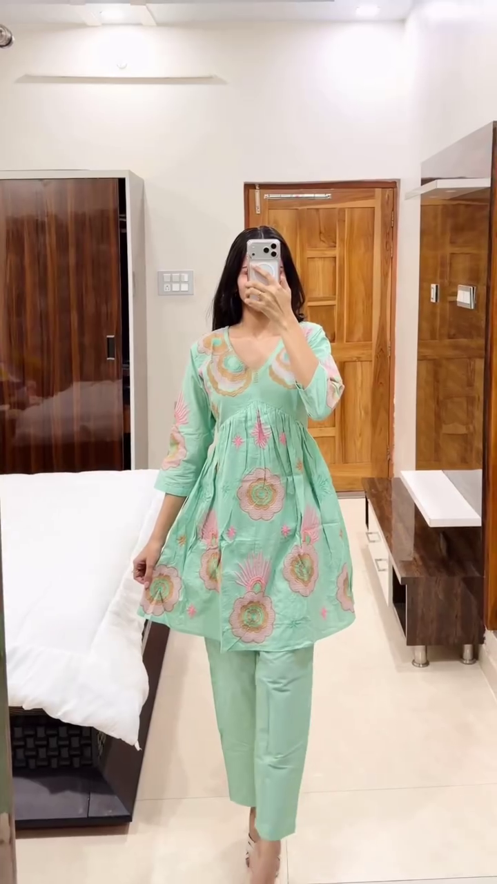 Ivory Blue Floral Kurta Set