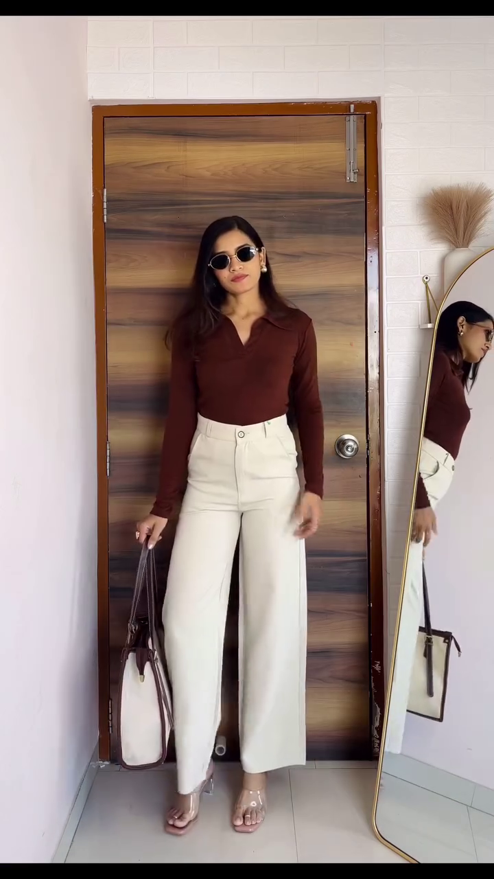 Chic Polka Dot Tie-Neck Blouse & High-Waist Wide-Leg Trousers Set