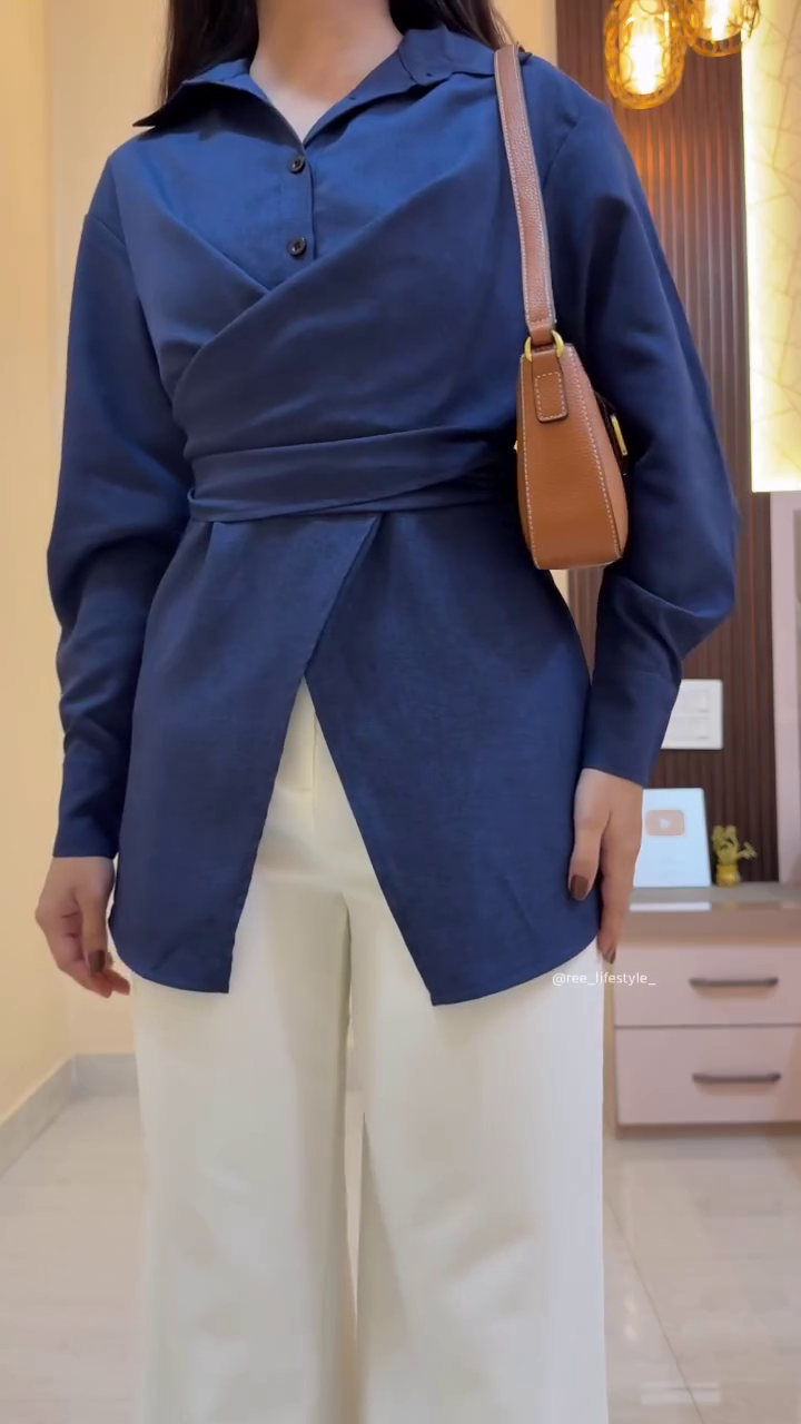 Chic Navy Pinstripe Peplum Shirt