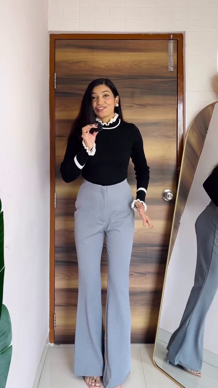 Chic Black Ruffle-Trim Knit Top