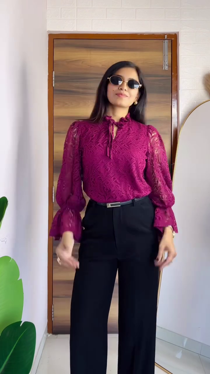 Elegant Wine Lace Statement Blouse