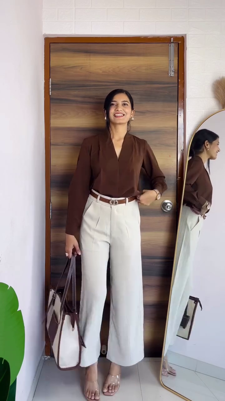 Classic Cocoa Wrap Blouse – Timeless Office Elegance