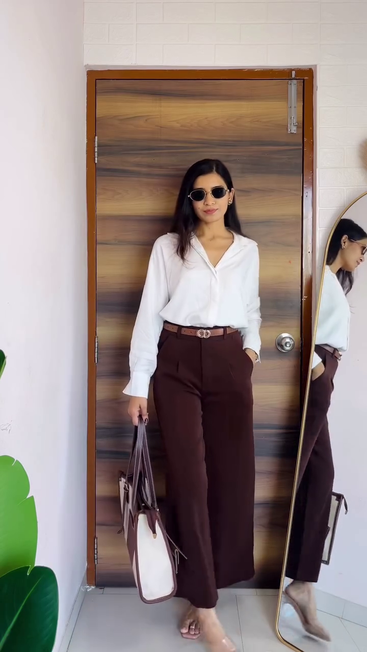 Classic Cocoa Wrap Blouse – Timeless Office Elegance