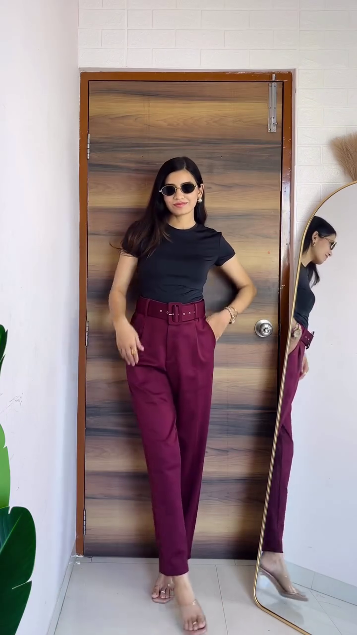 Burgundy Belted Trousers – Bold Minimalism