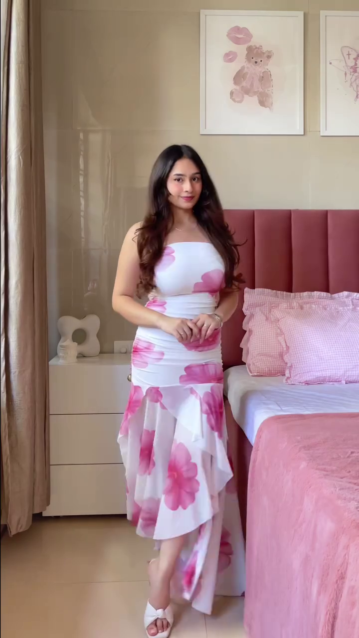 Blush Bloom Strapless Ruffle Dress