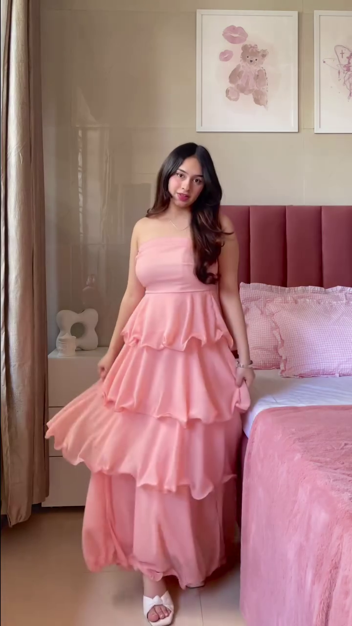 Blush Bloom Strapless Ruffle Dress