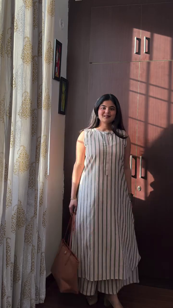 Sunlit Stripes Layered Kurta Set