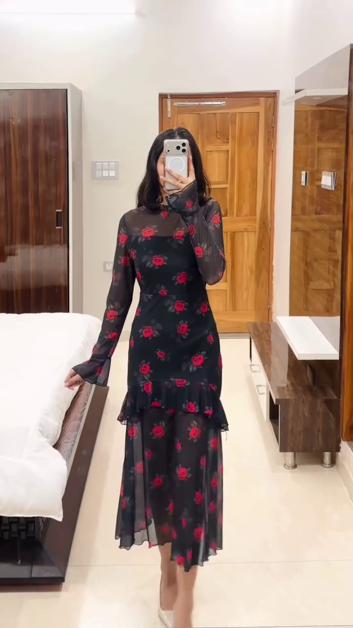 Midnight Rose Sheer Tiered Dress