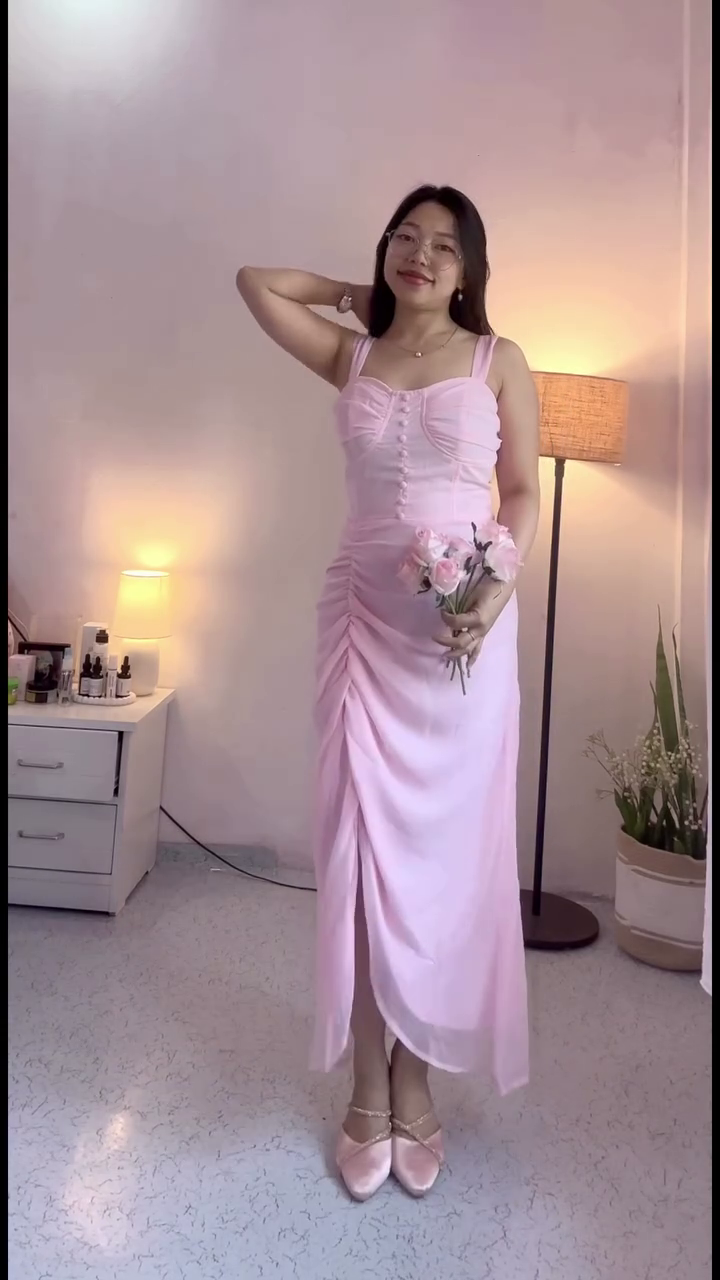 Blush Ruched Midi Dress