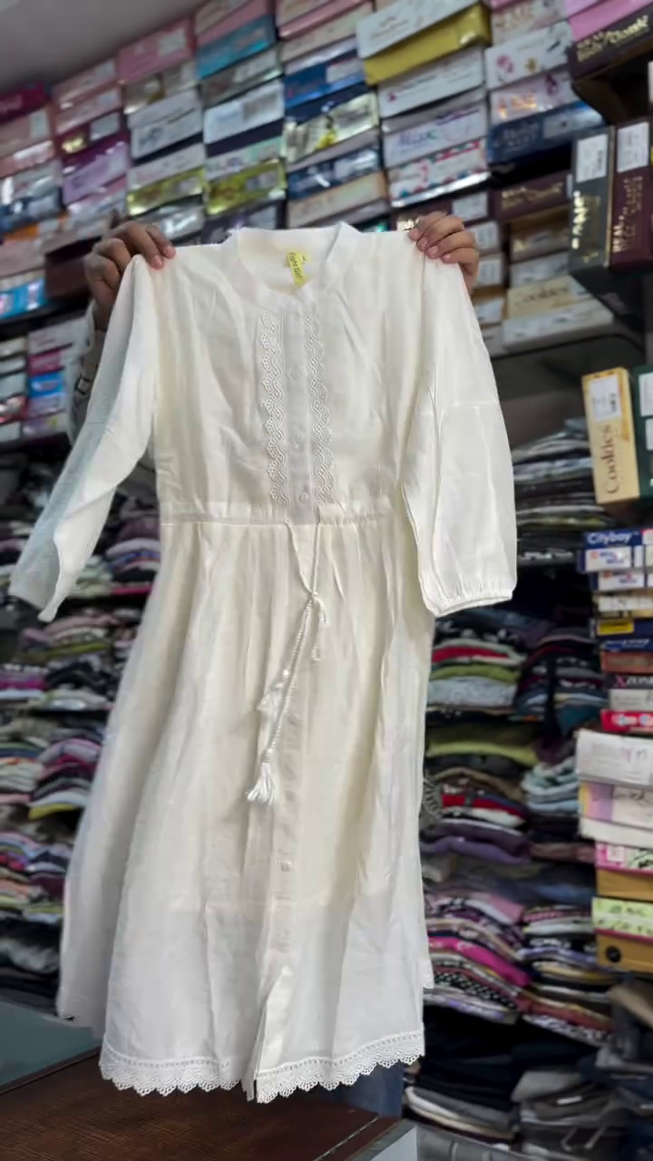 Button-Down Waist-Tie Midi Dress with Scalloped Hem and 3/4 Puff Sleeves