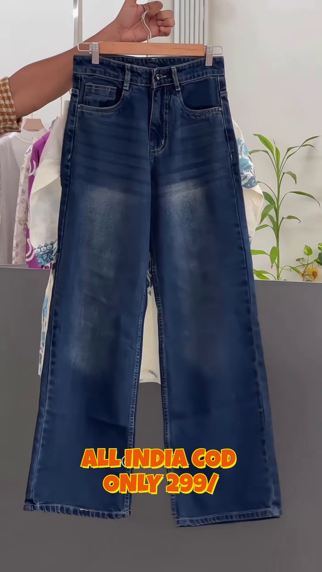 Blue Floral Wrap Style Top with Denim Pants Co-Ord Set